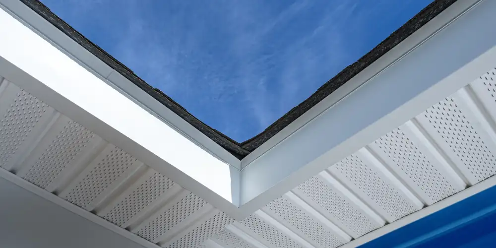 Square-face eavestrough detail on a finished home